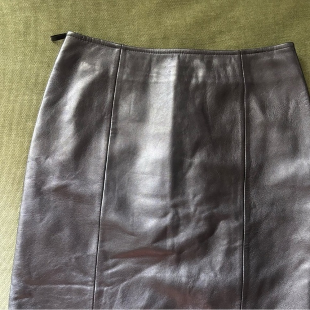 Apt 9 Women Lambskin Leather Skirt Size 4 Black Pencil Lined Zip Slit Back